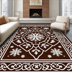 Elegant White Floral Medallion Brown Rug