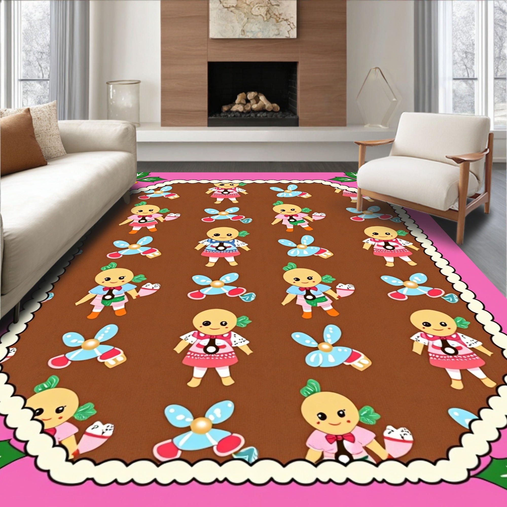 Sweet Gingerbread People Holly Cluster Rug
