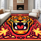 Fiery Orange Tiger Roaring Woodland Fauna Rug