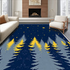 Deep Blue Starry Forest Silhouette Rug