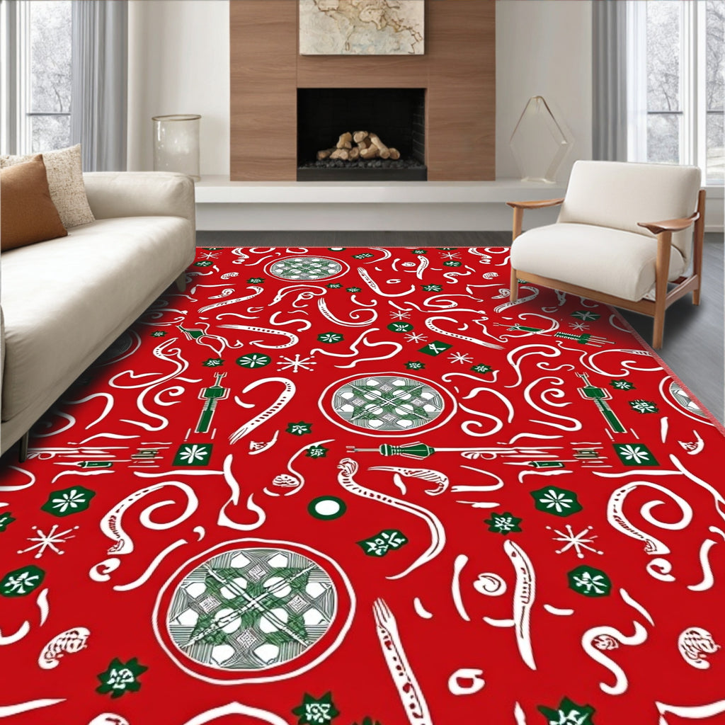 Red White Green Whimsical Festive Medallions Rug