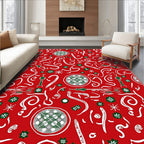 Red White Green Whimsical Festive Medallions Rug