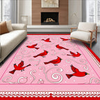 Red Cardinal Birds Pink Swirls Rug