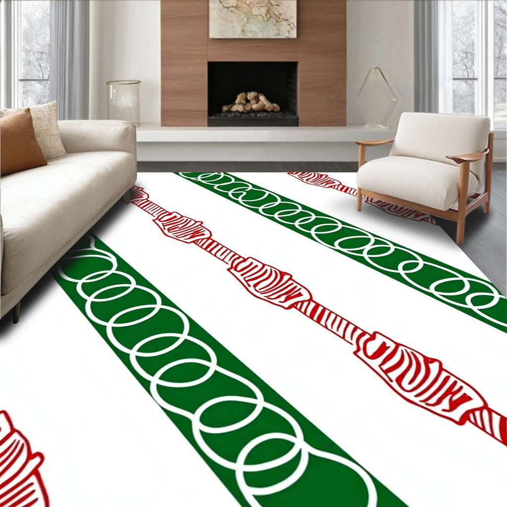 Red Green Diagonal Chain Link Rug