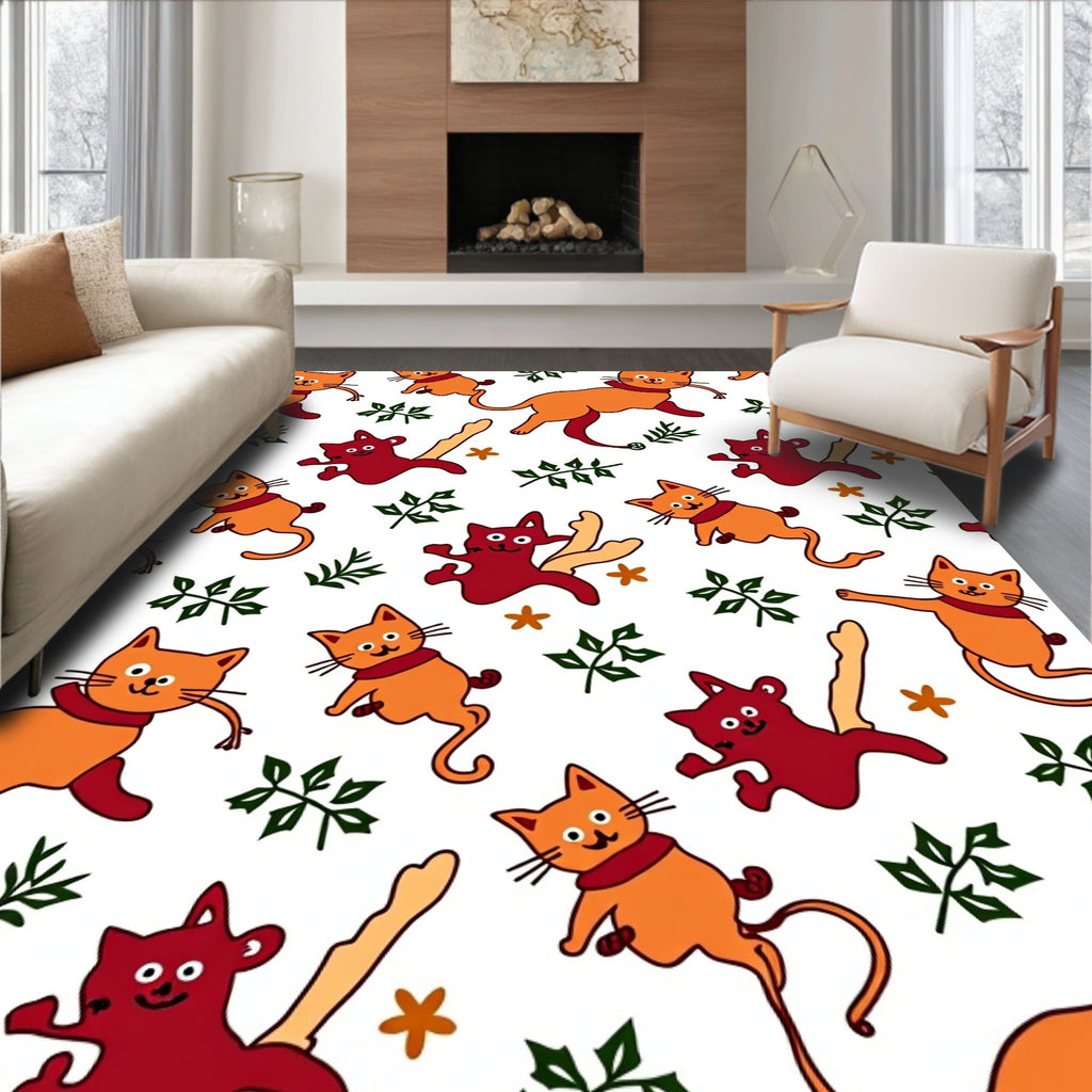 Playful Orange Red Cat Scatter Rug