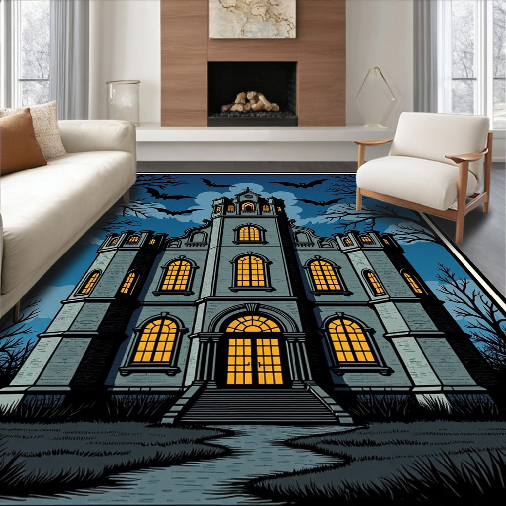 Haunted Gothic Castle Bats Night Rug
