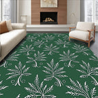 White Ferns on Deep Green Background Rug