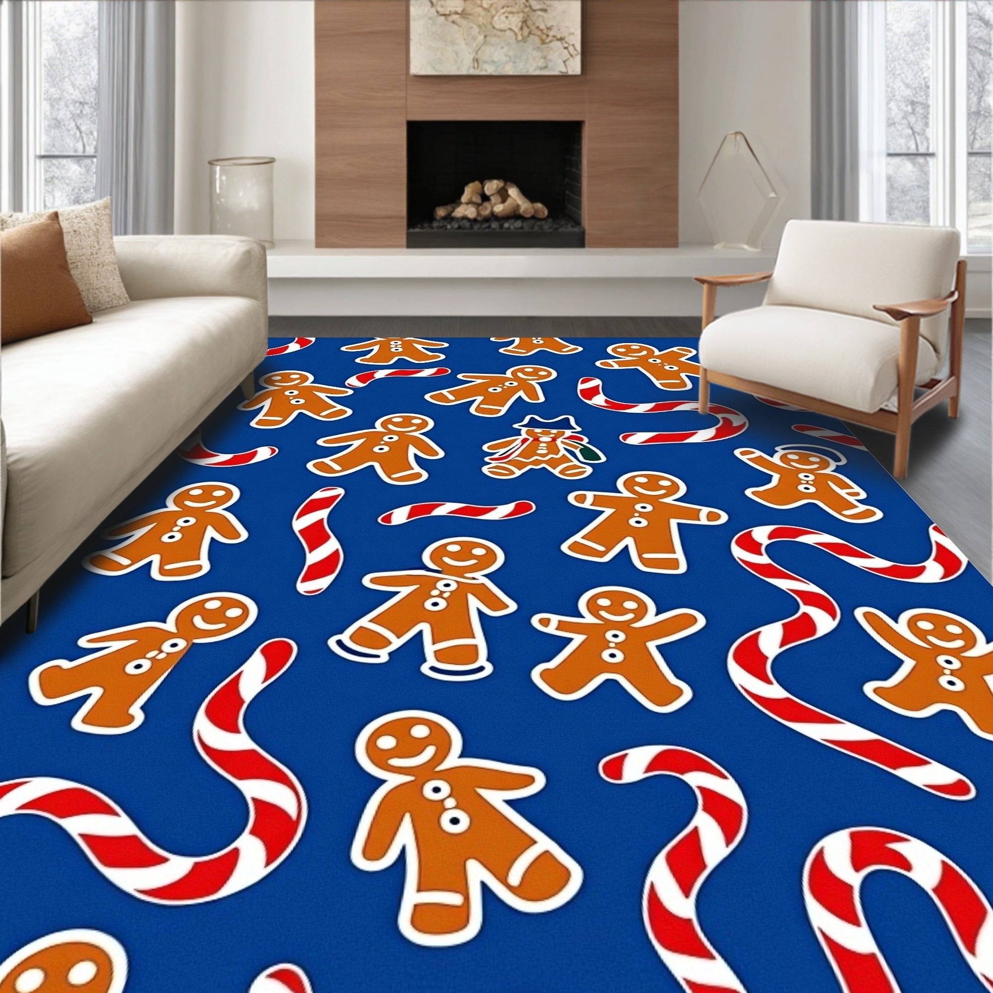 Whimsical Gingerbread Candy Cane Holiday Collage Rug
