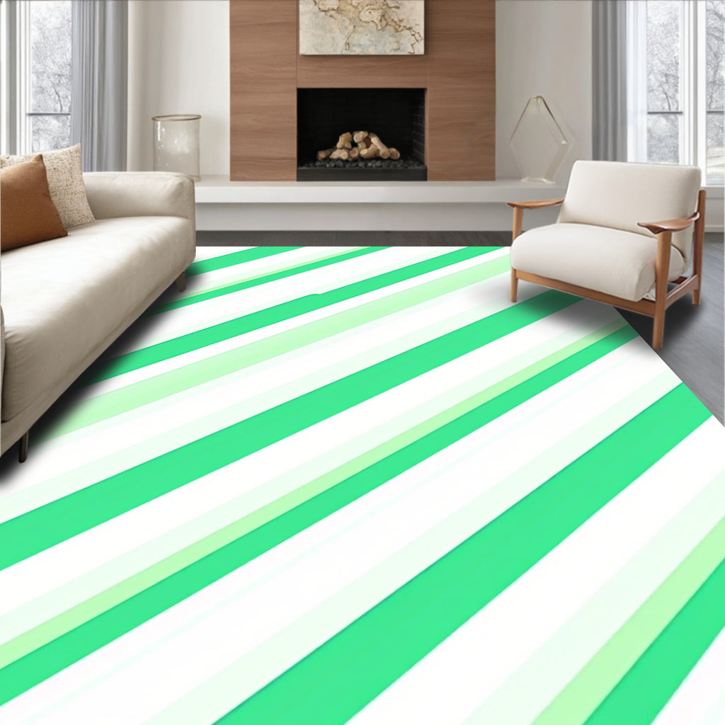 Fresh Green Diagonal Stripe Rug