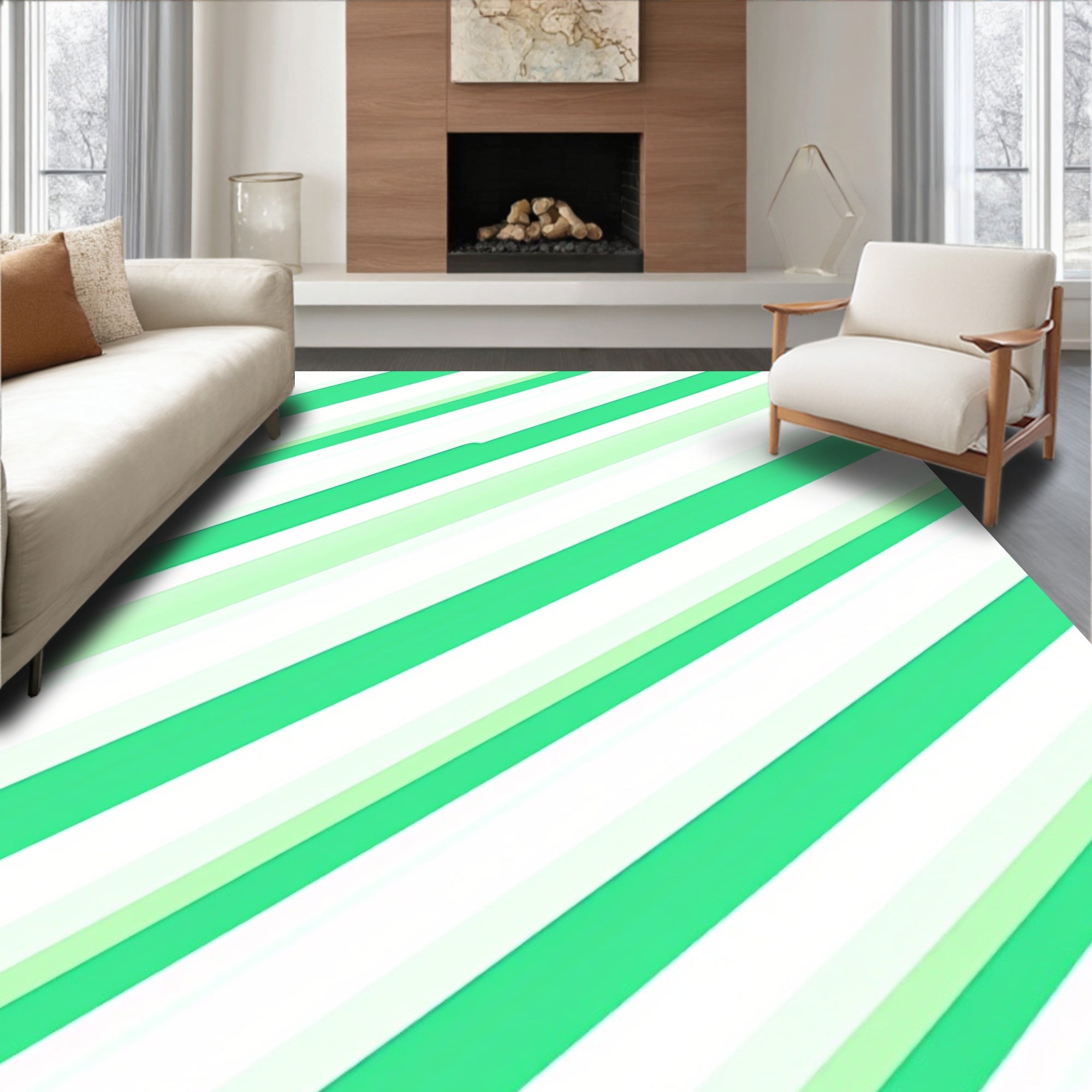 Fresh Green Diagonal Stripe Rug