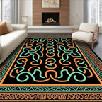 Aqua Teal Orange Celtic Knots Border Rug