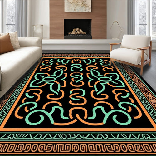 Aqua Teal Orange Celtic Knots Border Rug