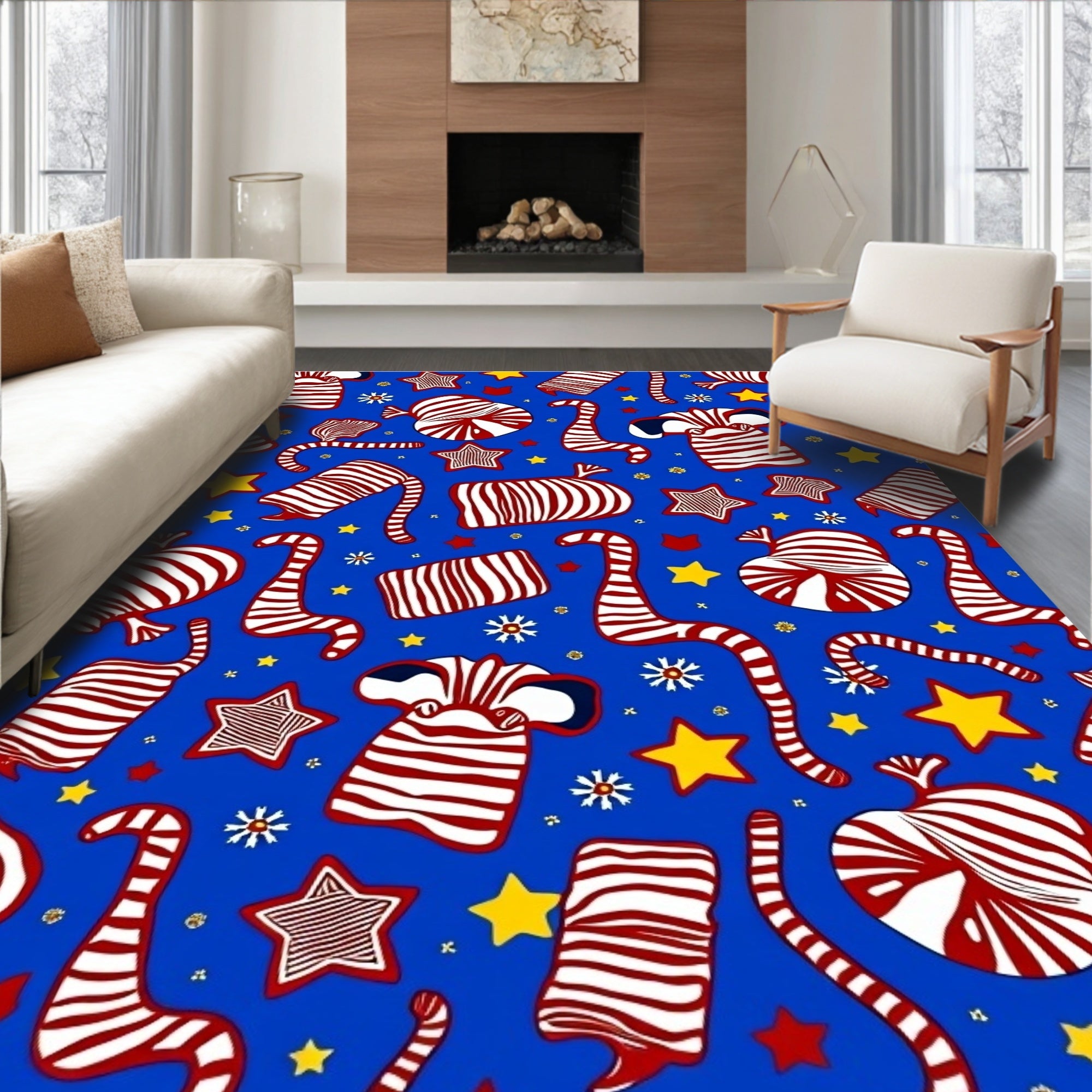 Whimsical Red White Zebra Stars Rug