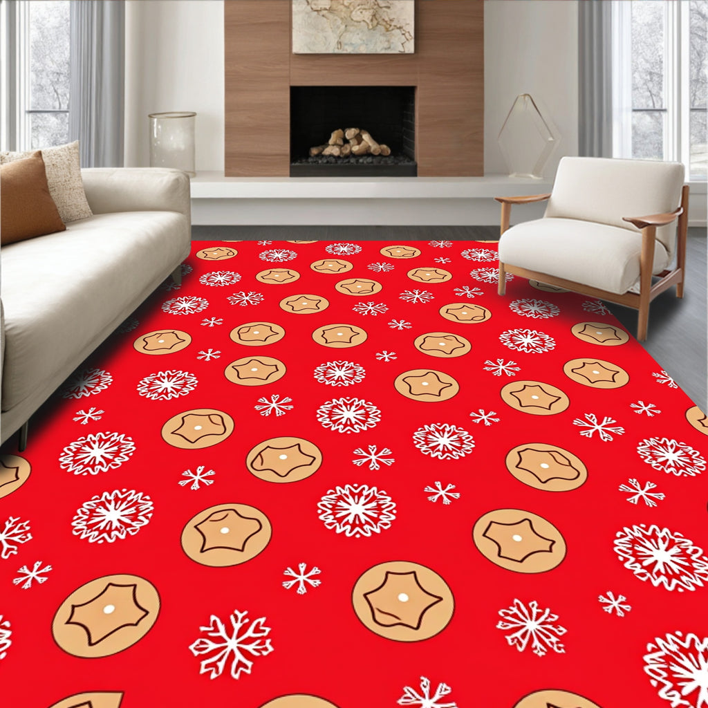 Red Snowflake Cookie Medallion Rug