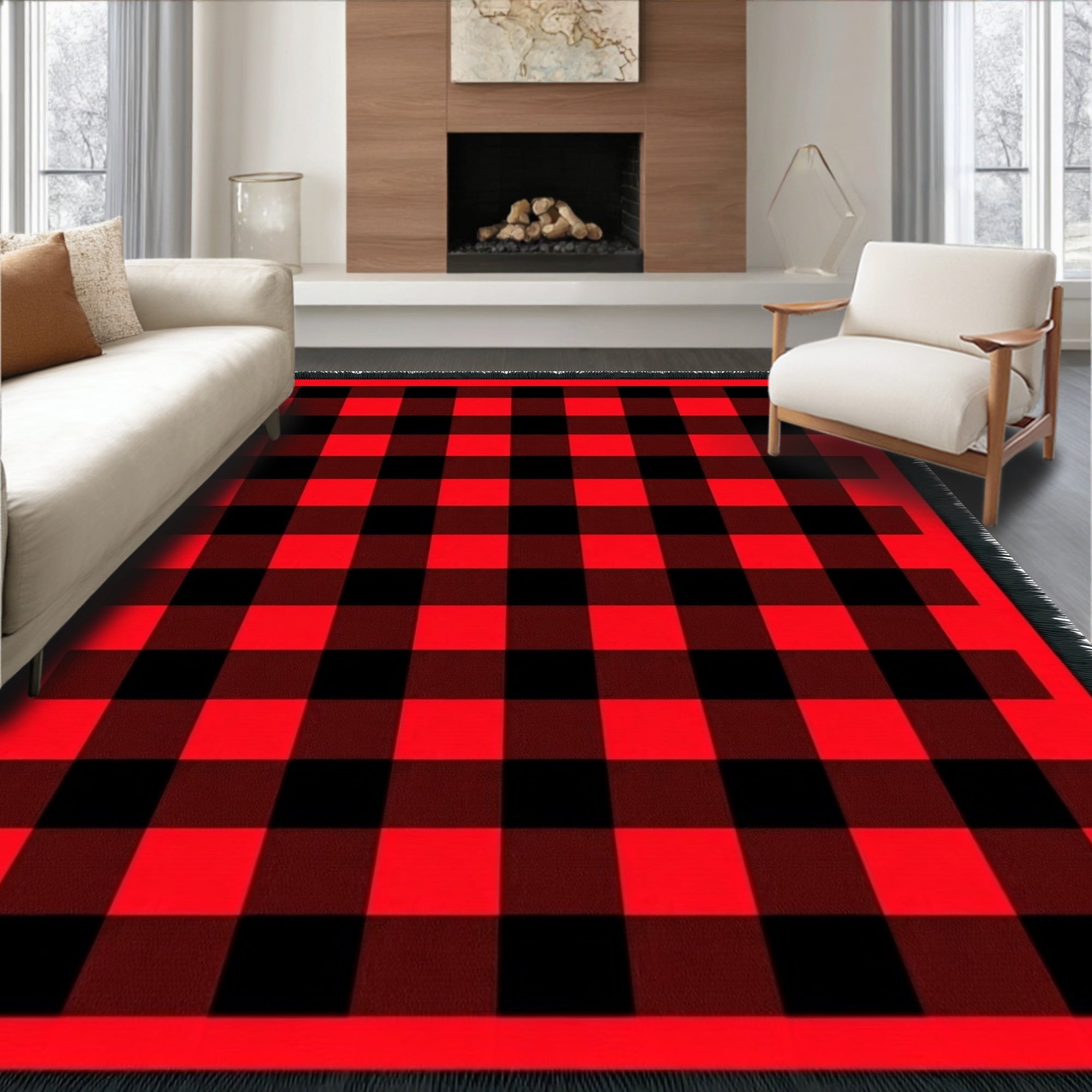 Red Black Buffalo Check Rug