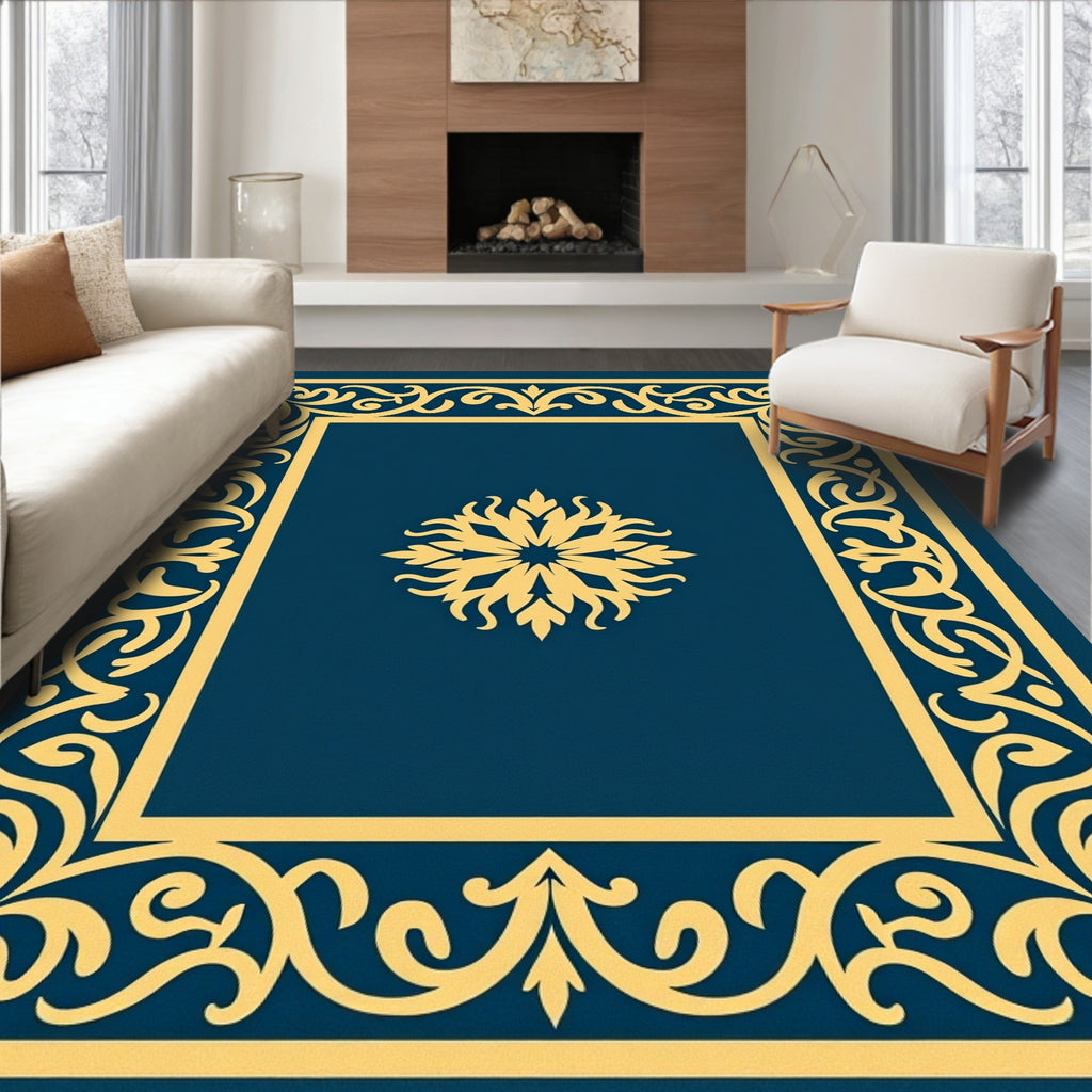 Ornate Gold Scrollwork Centerpiece Rug
