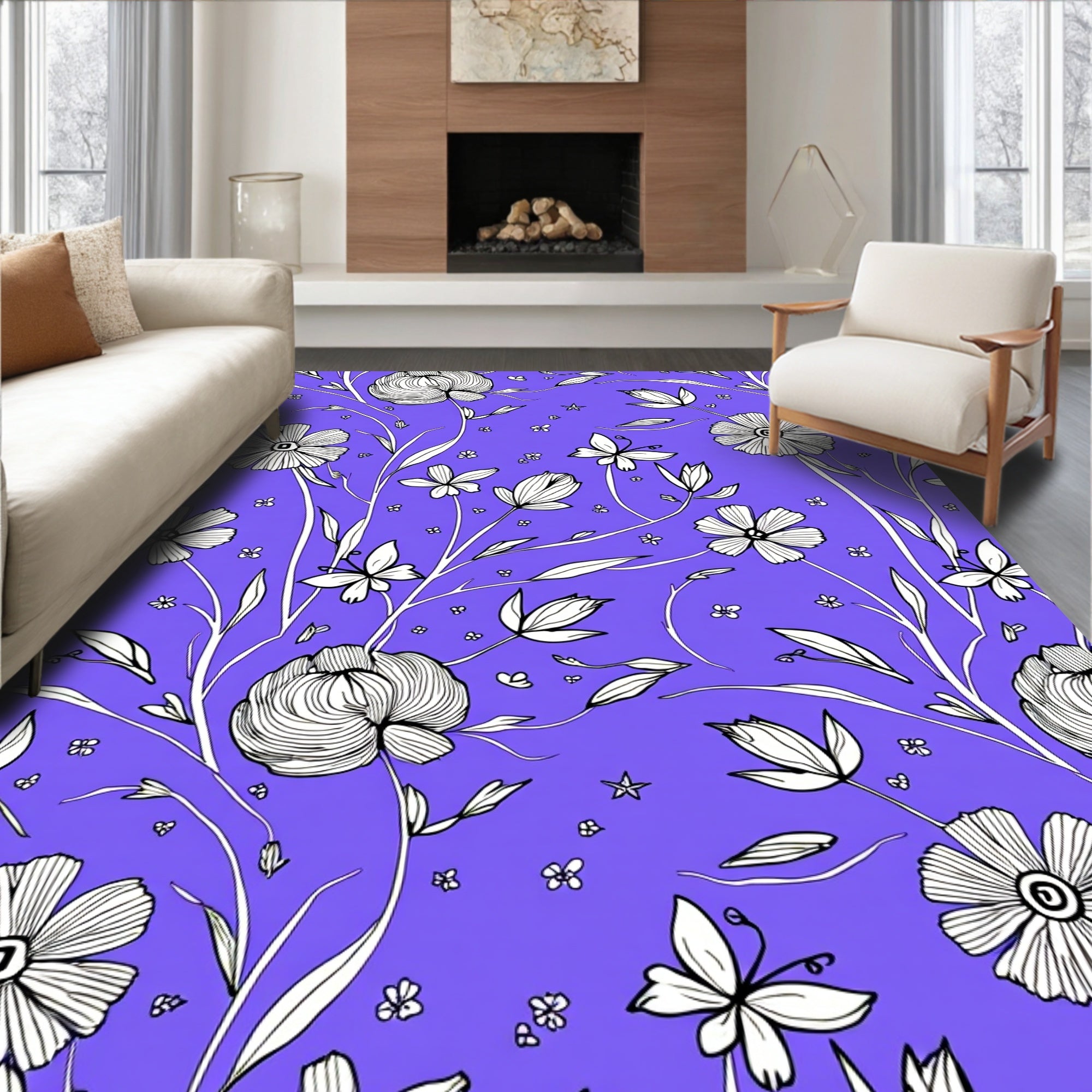 Purple Meadow Floral Outline Rug