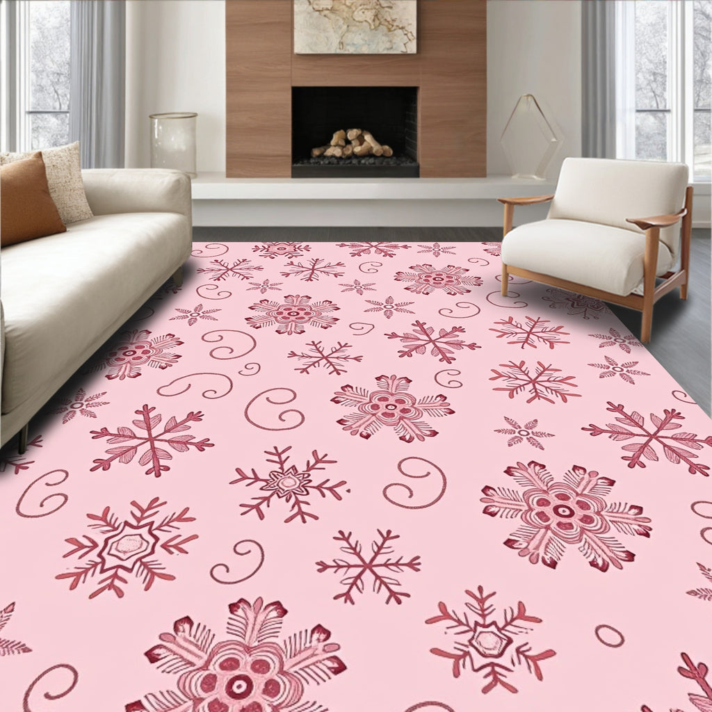 Pink Snowflake Swirls Collage Rug