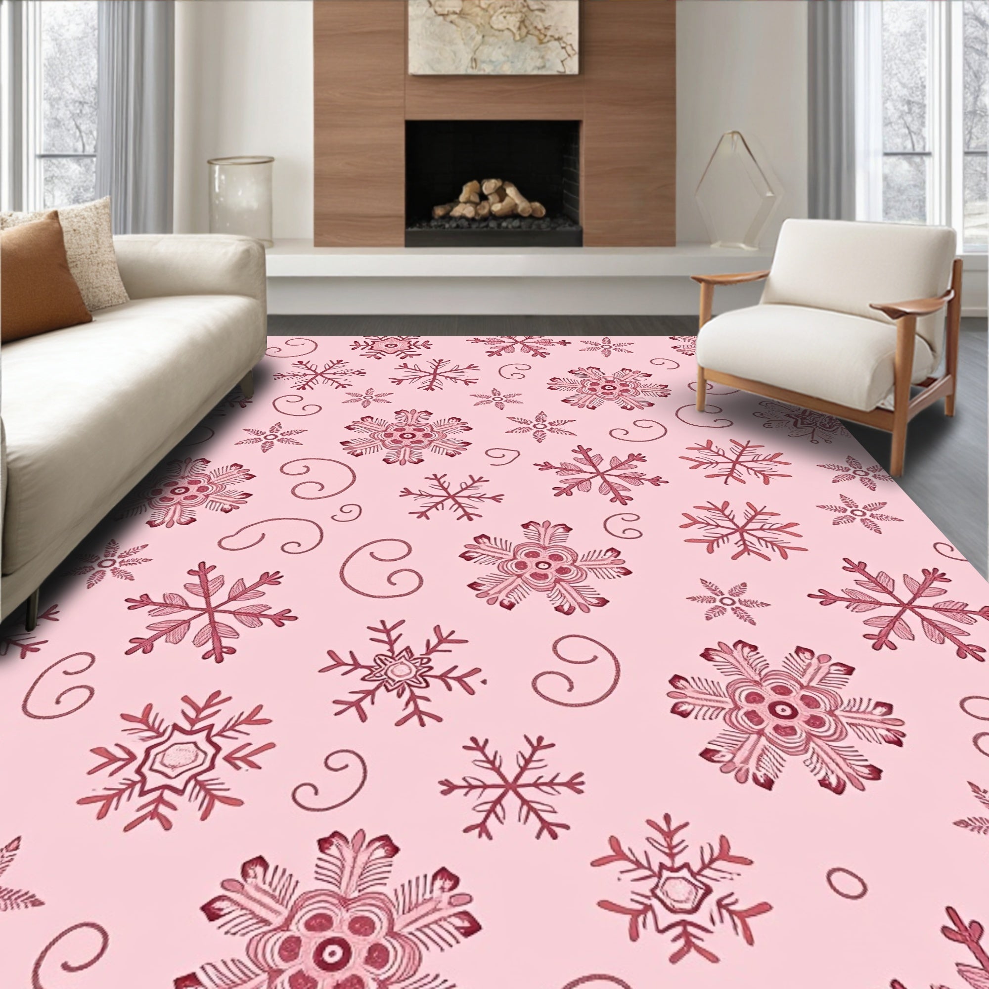 Pink Snowflake Swirls Collage Rug