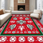 Festive Red White Green Snowflake Medallion Rug