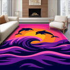 Vibrant Pink Sunset Dolphin Wave Rug