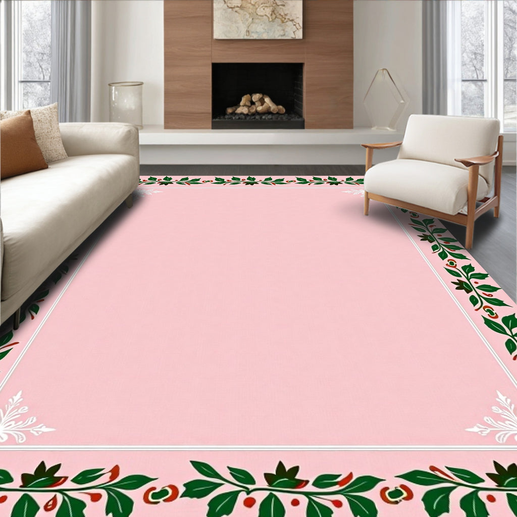 Pink Holly Berry Garland Border Rug