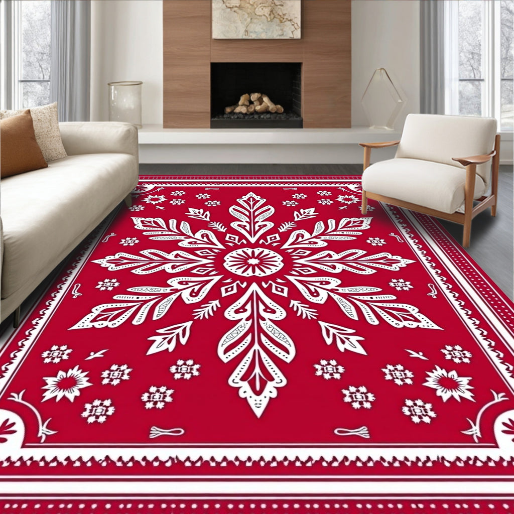 Bold Red Snowflake Medallion Rug