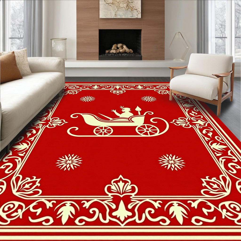 Crimson Sleigh Cavalcade Floral Border Rug