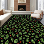 Emerald Pine Sprigs Red Orb Folk Art Rug