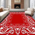 Crimson White Flourish Border Rug