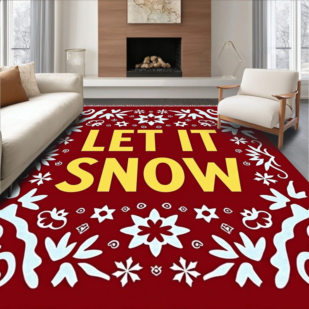 Crimson Snowflakes Border Rug