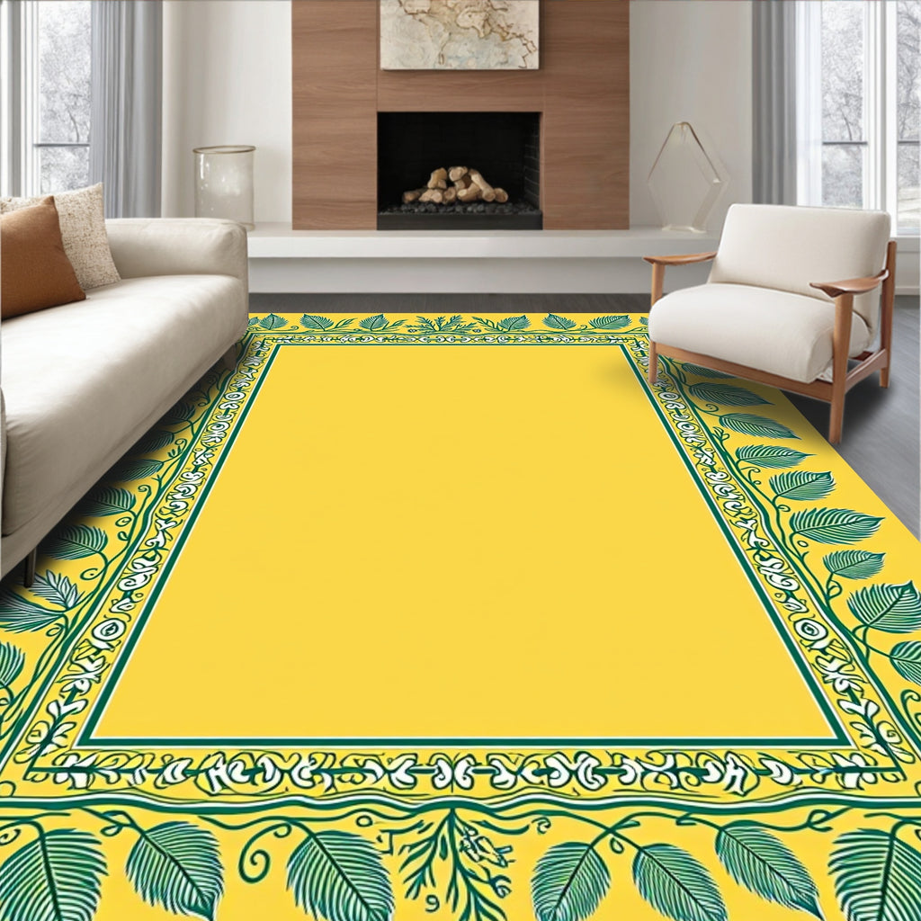 Golden Yellow Green Leaf Border Rug