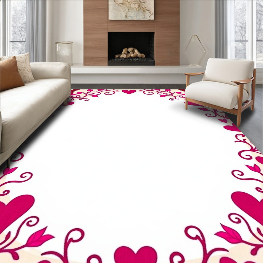 Pink Heart Vine with Bird Border Rug