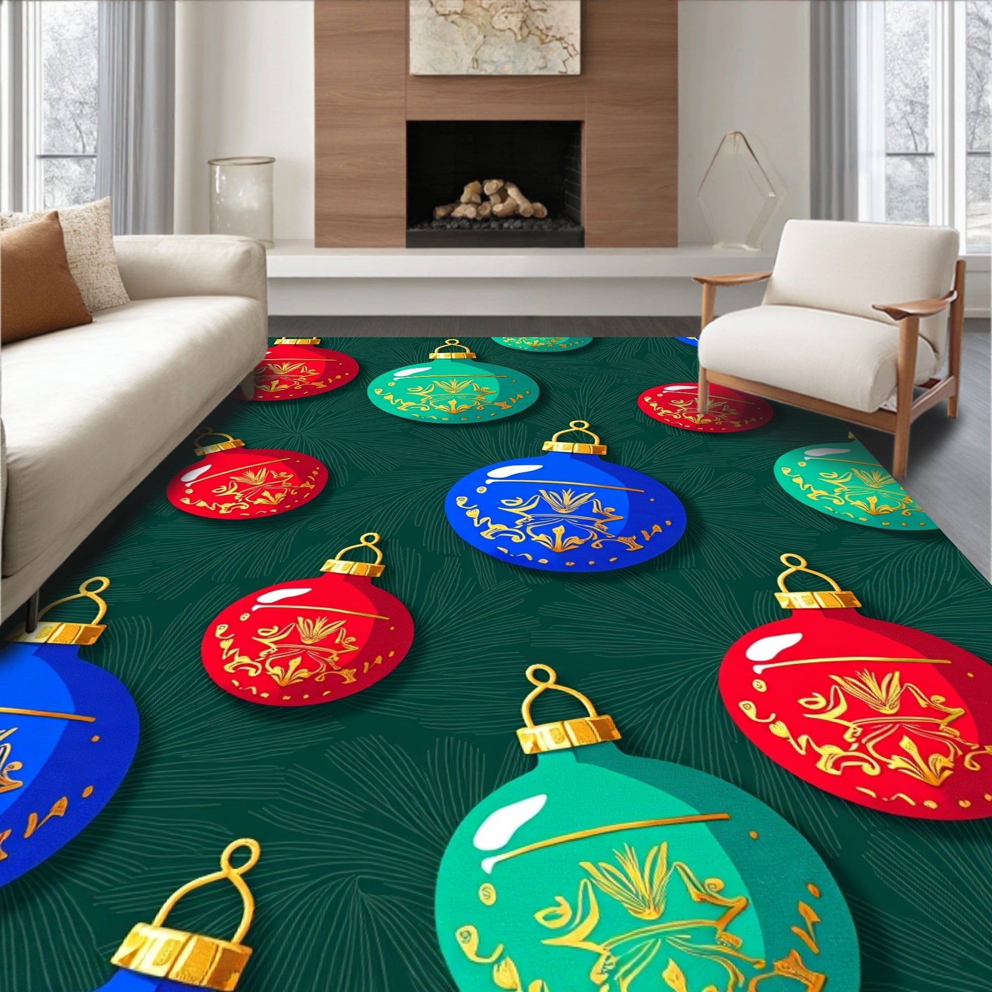 Red Green Blue Ornate Ornaments Rug