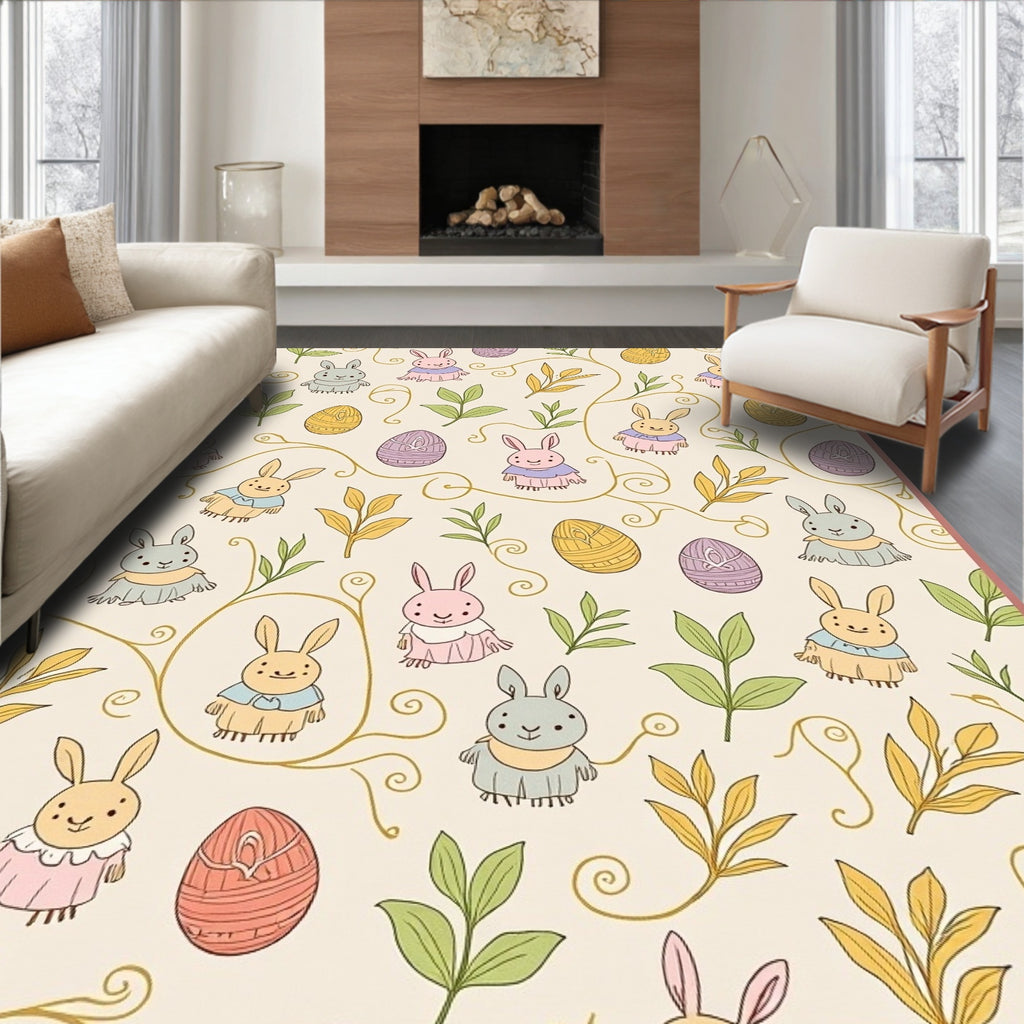 Whimsical Bunny Floral Easter Eggs Rug