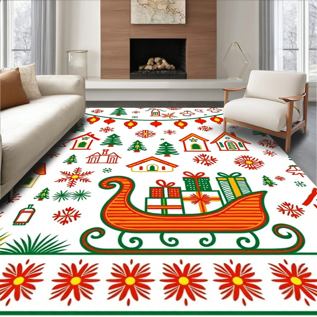 Holiday Village Sleigh Gifts Garland Rug