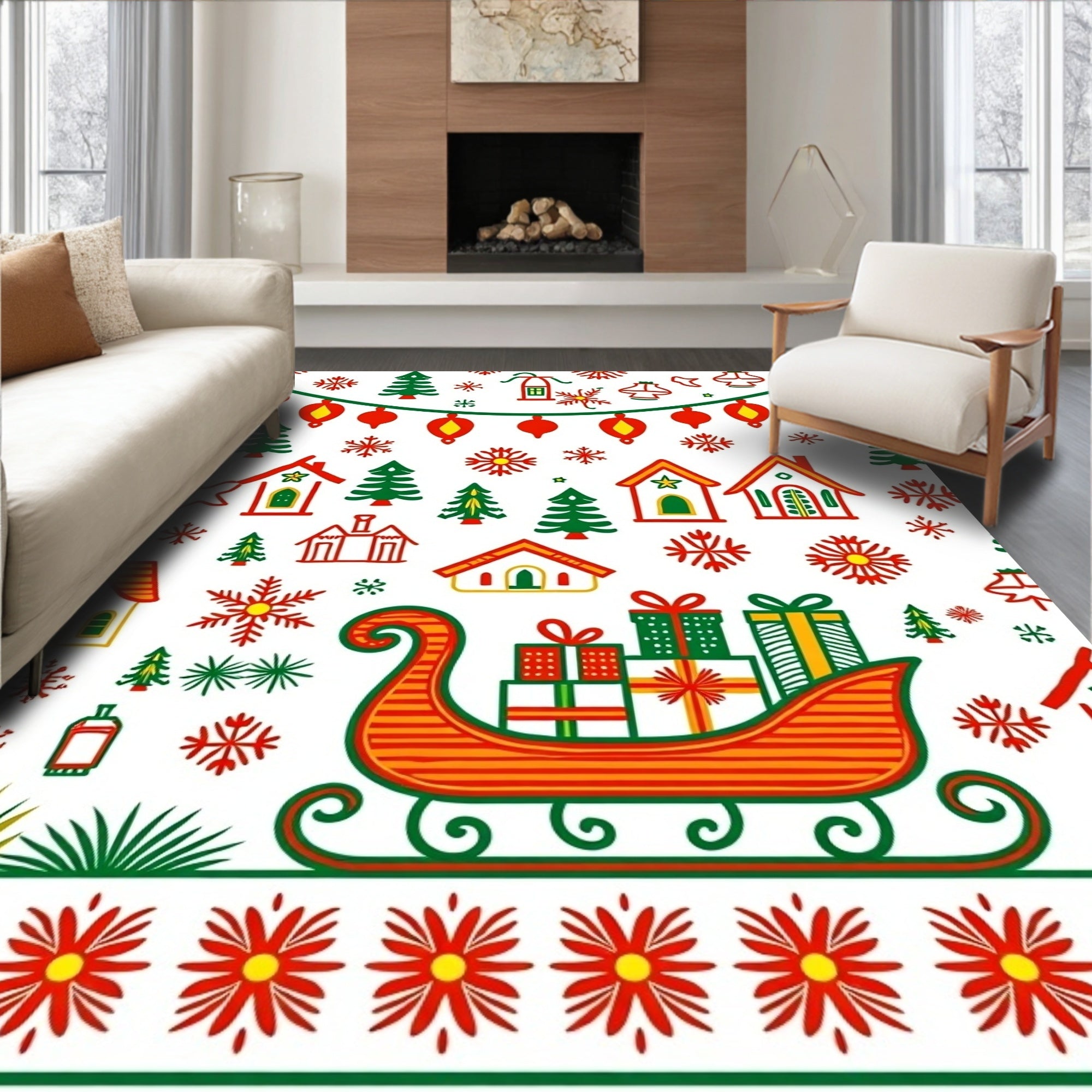 Holiday Village Sleigh Gifts Garland Rug