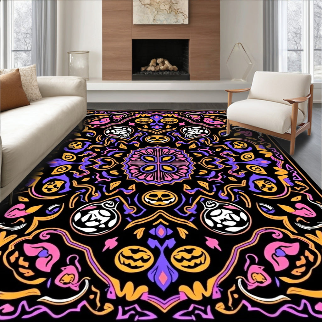 Spooky Skulls Pumpkin Mandala Medallion Rug