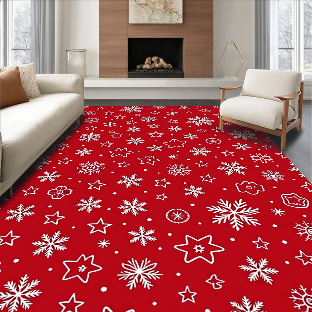 Christmas Red Snowflake Star Scatter Rug