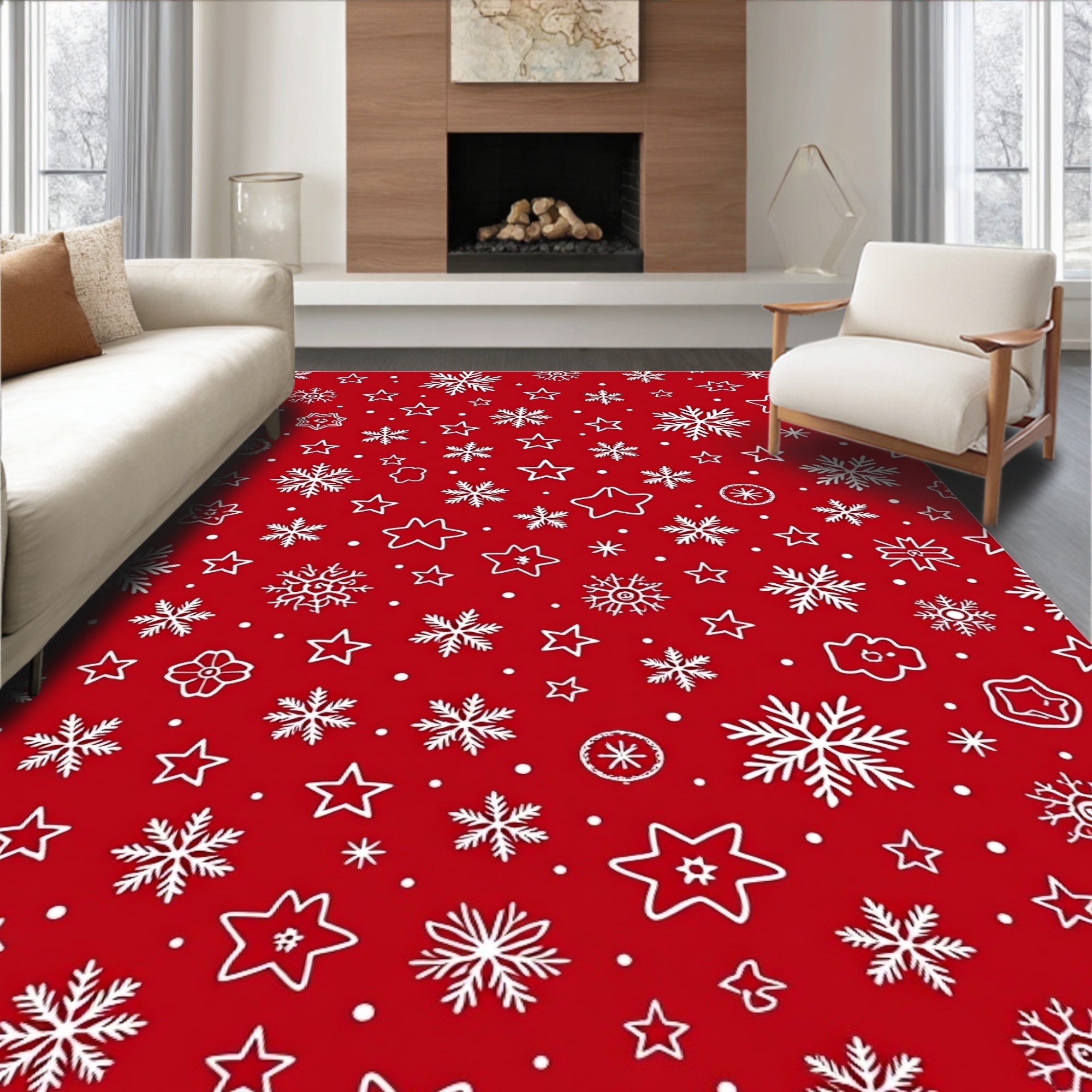 Christmas Red Snowflake Star Scatter Rug