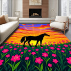 Vivid Sunset Horse Field Floral Rug