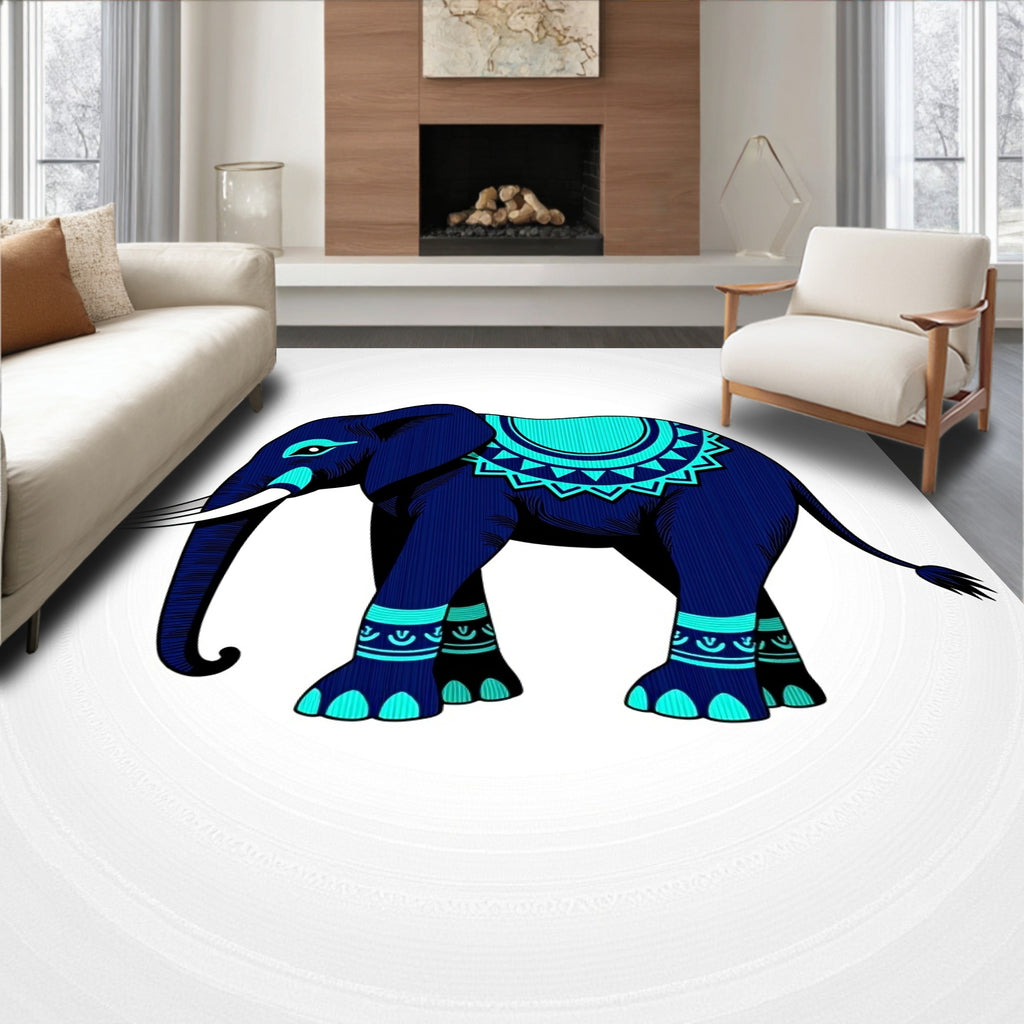 Majestic Blue Elephant With Teal Accents Rug