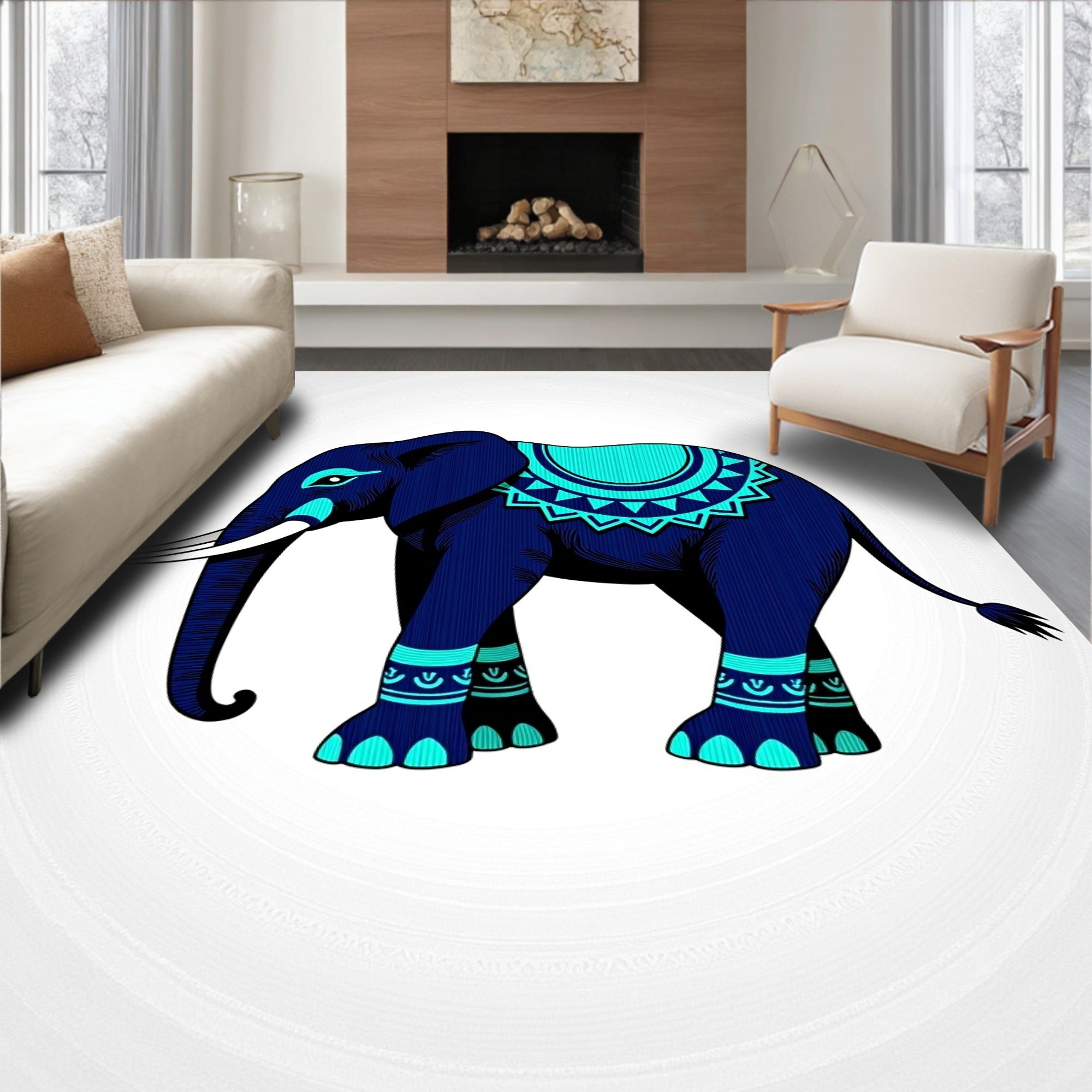 Majestic Blue Elephant With Teal Accents Rug