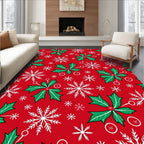 Red Holly Snowflake Christmas Celebration Rug