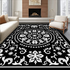 Black White Floral Mandala Rug