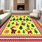 Festive Yellow Santa Claus Trees Stars Rug