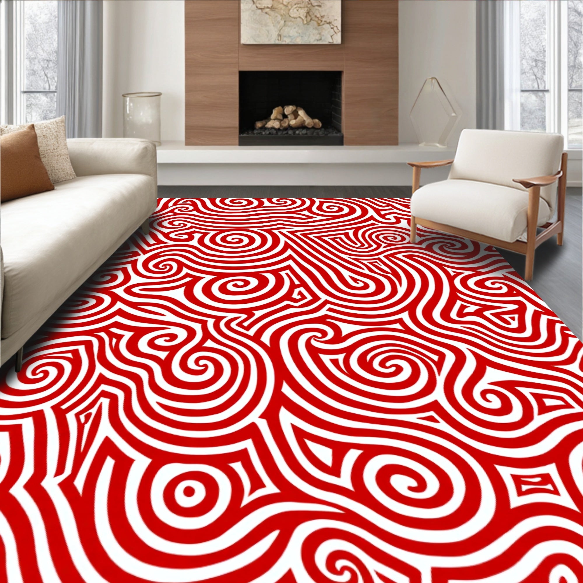 Bold Red Swirl Labyrinth Rug