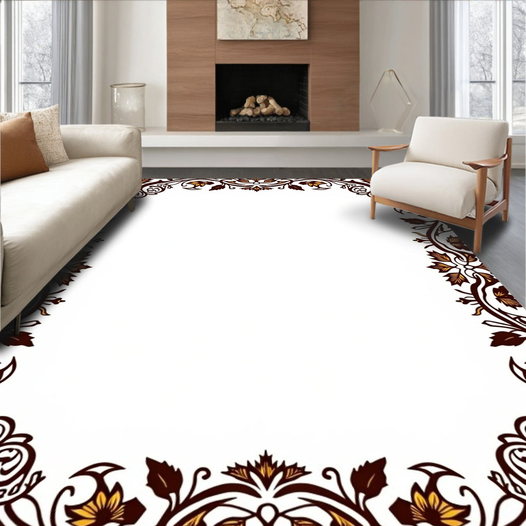 Vineyard Scrollwork Golden Leaf Border Rug