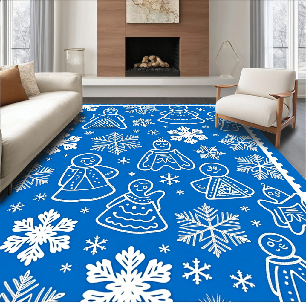 Winter Snowflakes And Gingerbread People Rug