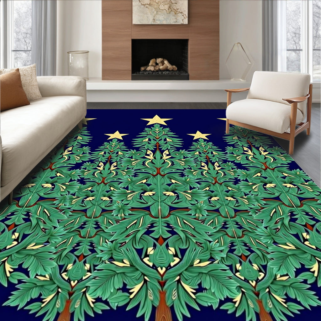 Green Starry Forest Trees Rug